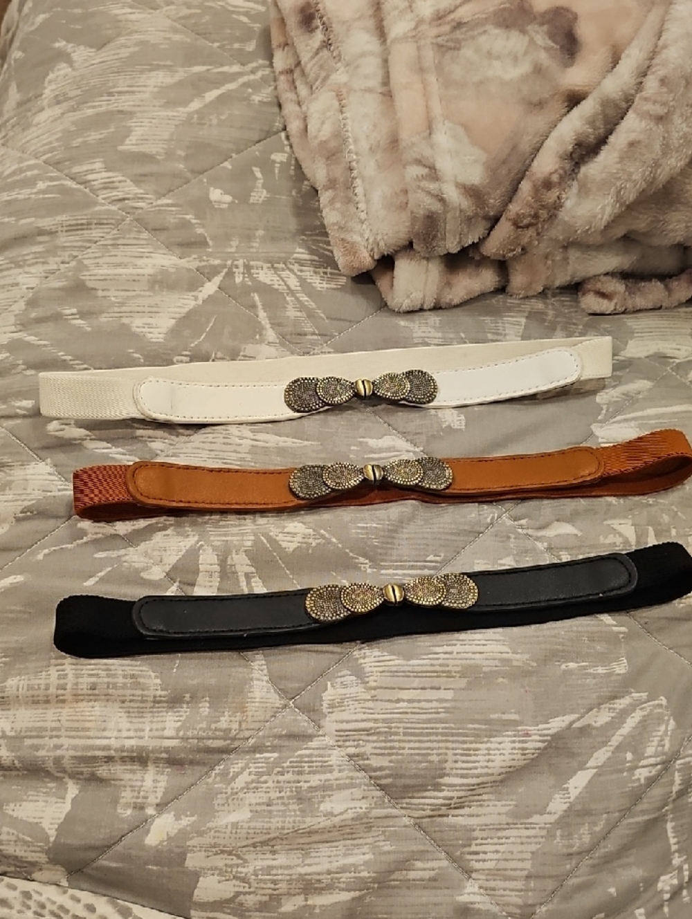 $5 LOWER PRICE IN BUNDLE 3 Decorative Elastic Waist Belts White, Tan, Black